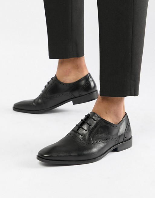 Dune Saffiano Brogue Shoes In Black Leather | ASOS