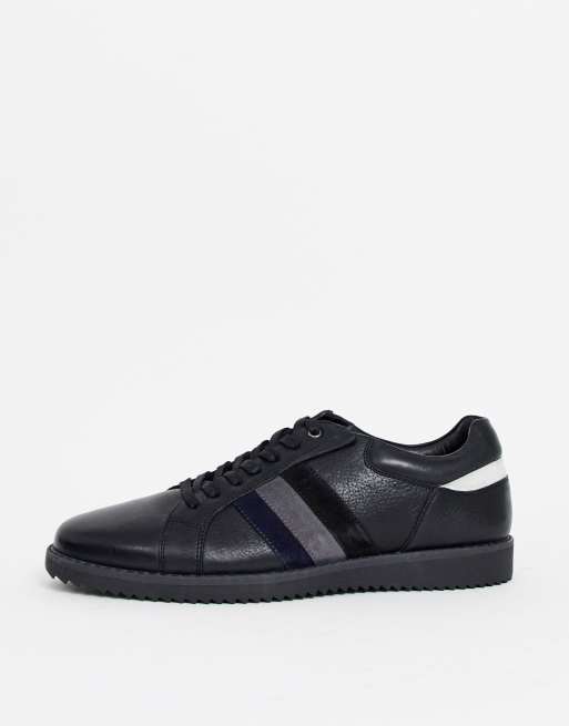 Dune Schwarze Sneaker Aus Leder Mit Seitenstreifen Asos