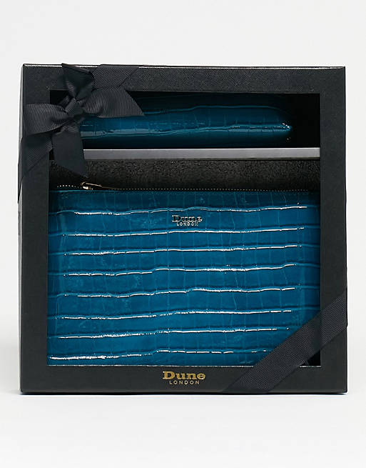 Dune - Set regalo con pochette da polso verde azzurro effetto coccodrillo