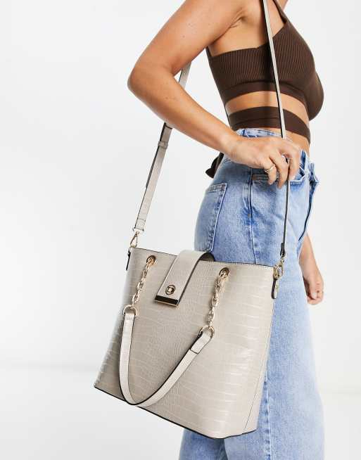 Dune shoulder bag in grey croc | ASOS