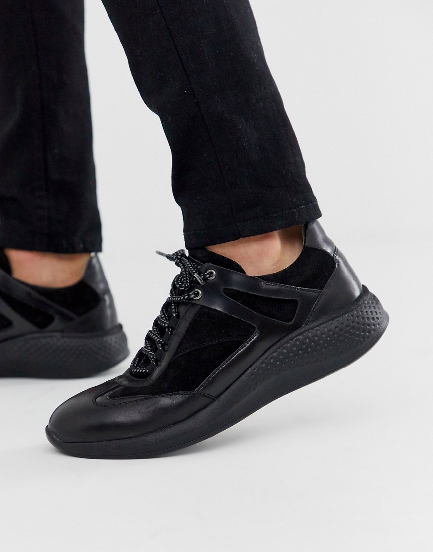 Dune - Sneakers in misto pelle nere con suola spessa e zip laterale-Nero