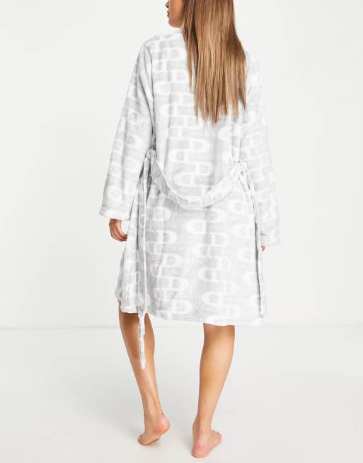 Dune soft robe in grey logo print, 3 of 4