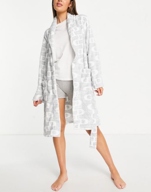 Dune soft robe in grey logo print, 4 of 4