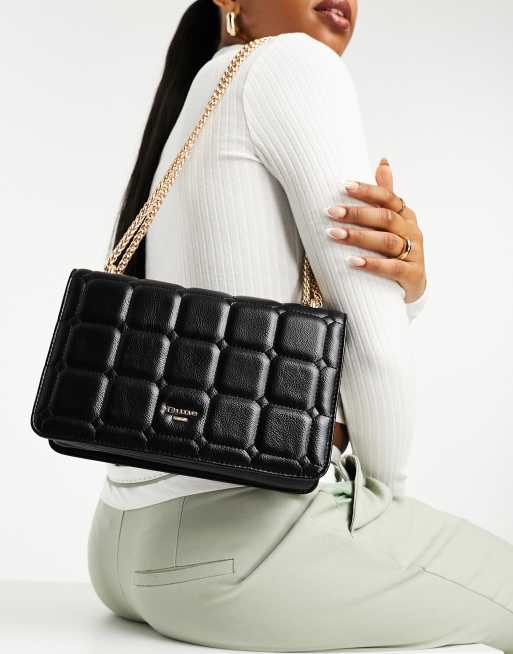 Dune square quilt shoulder bag in black