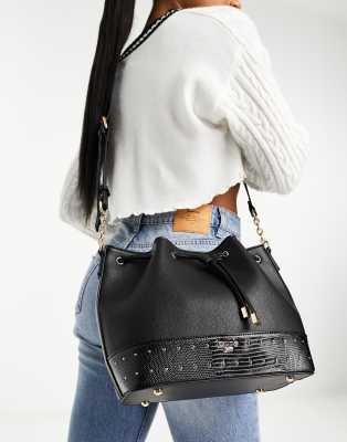 Natural Woven Handle Cross Body Bucket Bag - Channie