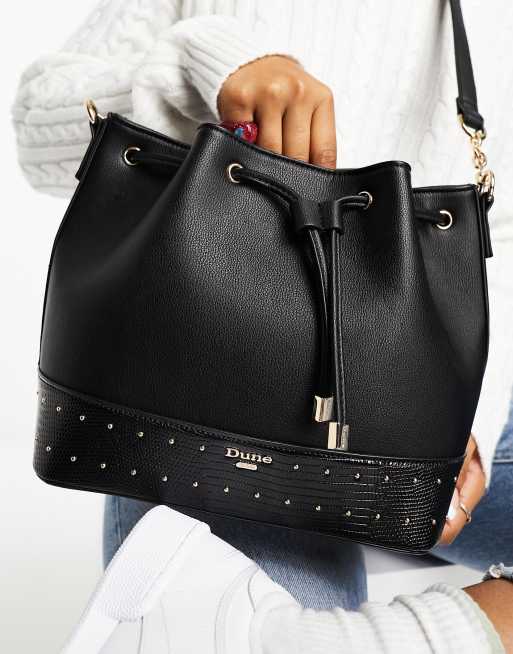 Dune studded cross body bucket bag in black