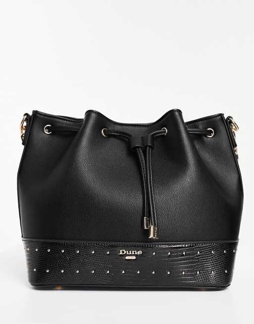 Dune studded cross body bucket bag in black