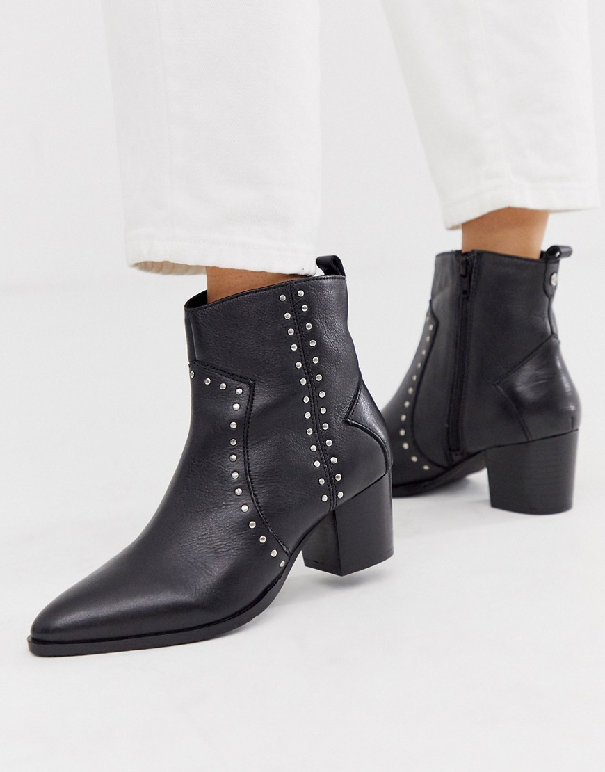 Dune studded western boot in black leather