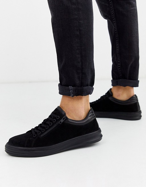 Dune suede chunky trainer with side zip in black