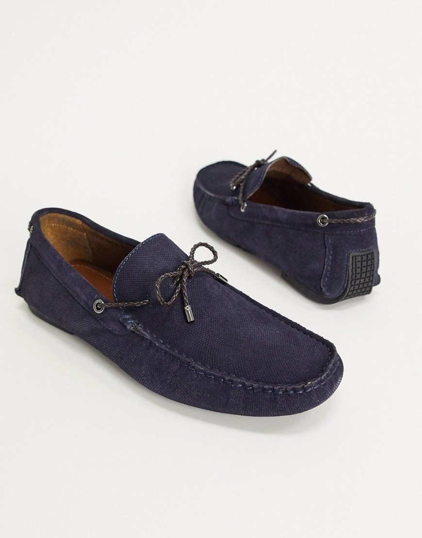 Dune suede loafer with contrast stitching in navy
