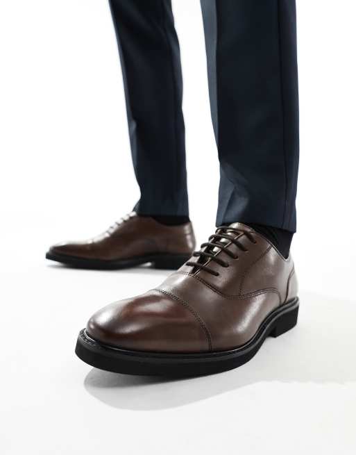 Dune – Sznurowane skórzane buty oxford w ciemnobrązowym kolorze