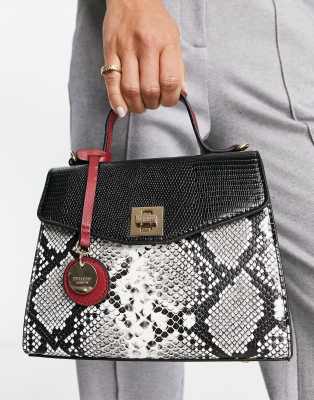 Dune top handle lizard print grab bag in black