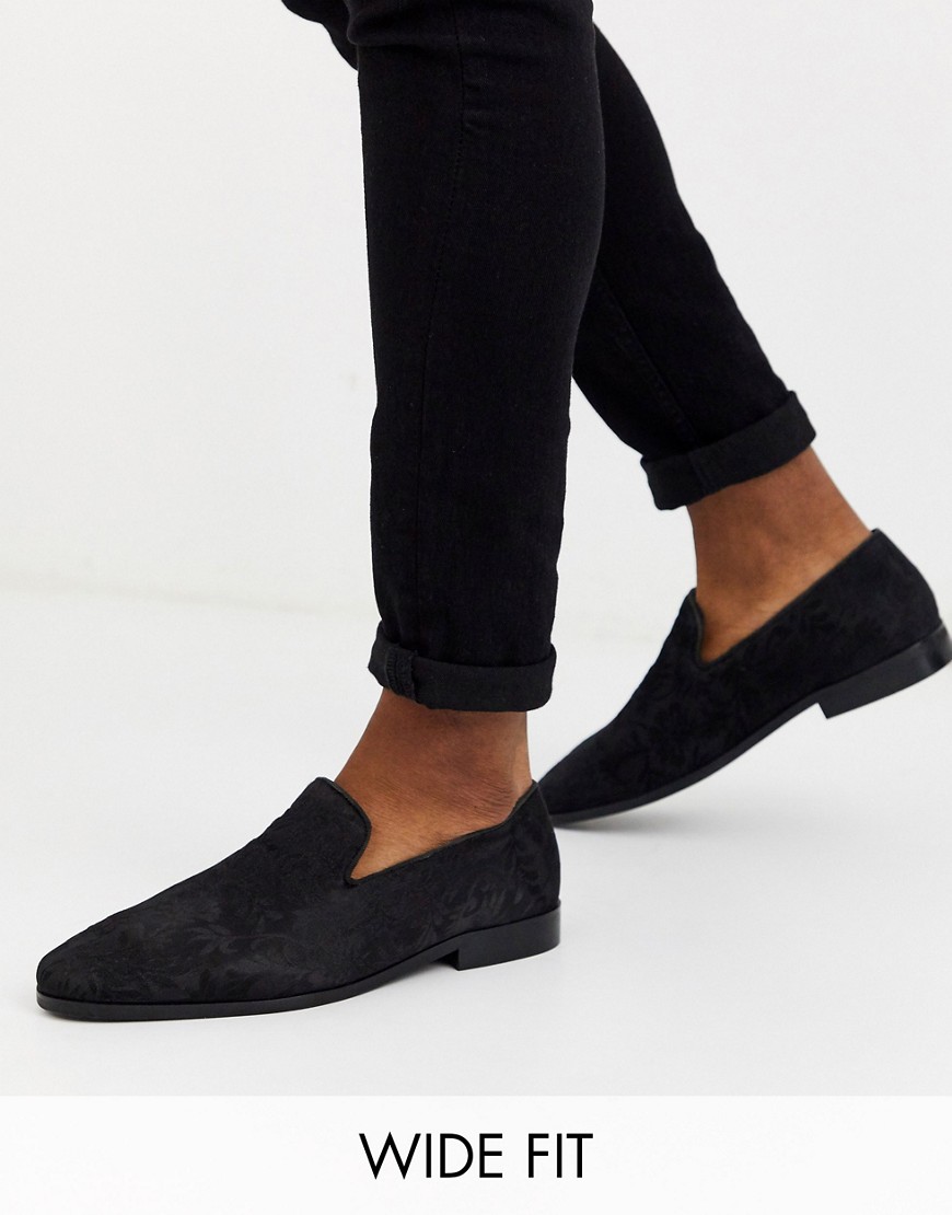 Dune wide fit brocade loafer in black