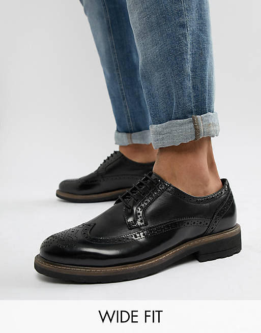Dune Wide Fit Brogues In Black Leather | ASOS