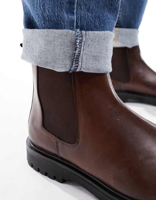 Dune - Wide Fit - Brune chunky Chelseastøvler i læder, 2 af 4