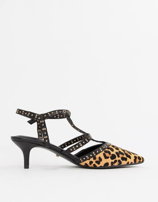 Dune Wide Fit Cristyn Faux Leopard Studded Kitten Heeled Shoes