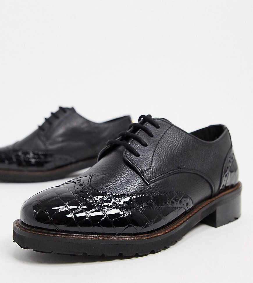 Dune wide fit fion leather brogues in black