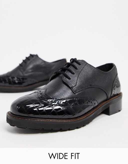 Dune wide fit fion leather brogues in black