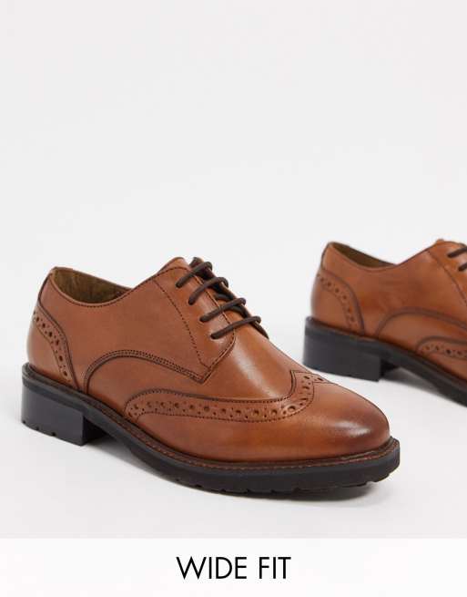 Dune wide fit fion leather brogues in tan | ASOS