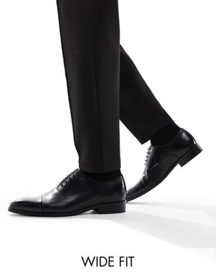 Dune Wide Fit leather oxford lace up shoes in black