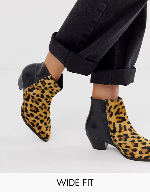 Dune wide fit leopard contrast boot in black leather