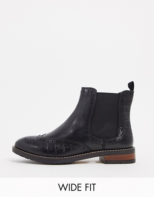 Dune wide fit quentons leather chelsea boots in black