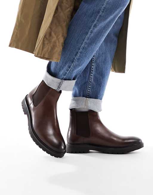 Dune Wide Fit - Stivaletti Chelsea marroni in pelle, 4 di 4