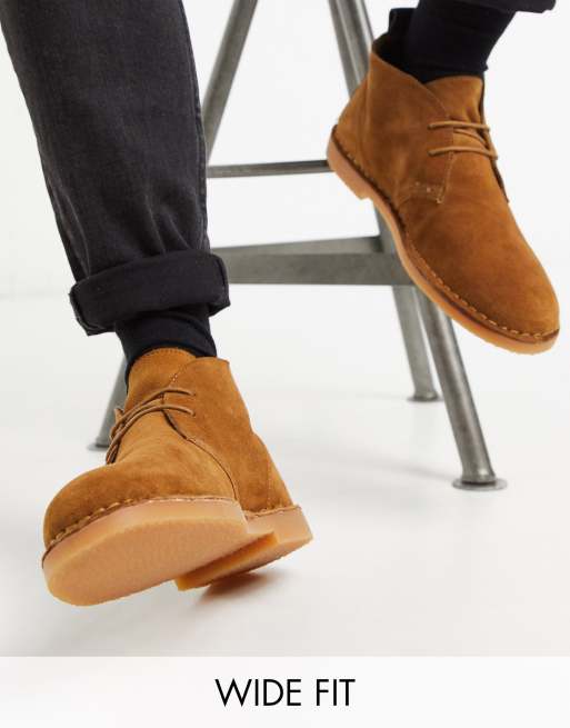 Dune wide fit suede desert boot in tan | ASOS