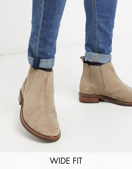Dune wide fit taupe suede chelsea boot