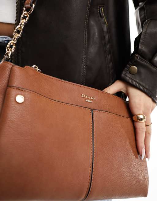 Dune zip detail shoulder bag in tan ASOS