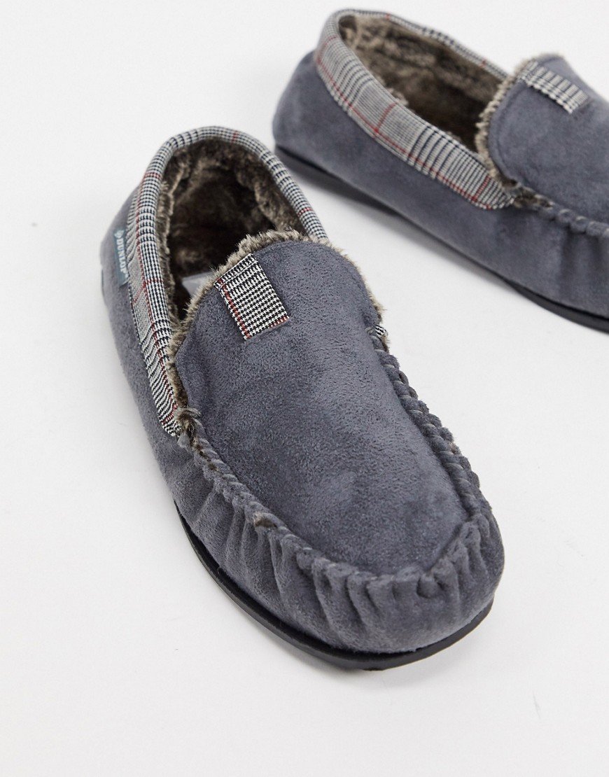 Dunlop faux fur lined heritage check slipper in grey