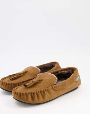 Dunlop faux fur lined mocassin slipper in tan