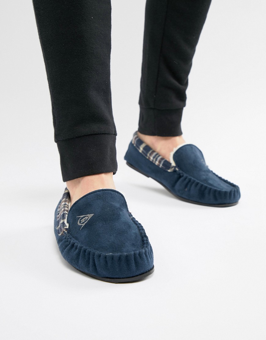 Dunlop - Pantofole stile mocassino in camoscio sintetico-Navy
