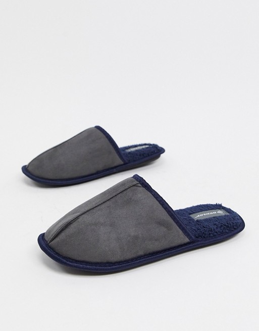 Dunlop slip on borg lined slipper in grey