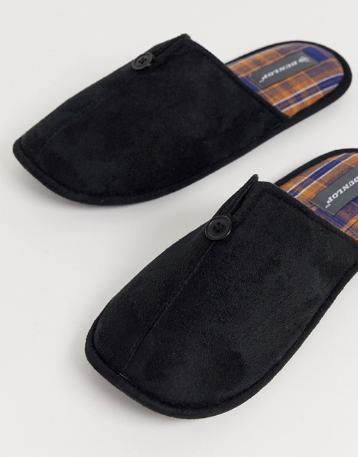 Dunlop slip on slipper with check lining in black