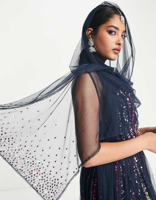Dupatta multicolor a rayas de lentejuelas de Maya (parte de un conjunto)