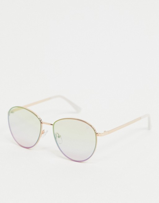 Dusk To Dawn round sunglasses in gold with rainbow lens