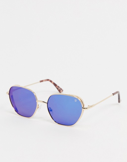 Dusk To Dawn square sunglasses in gold with blue mirrored lens