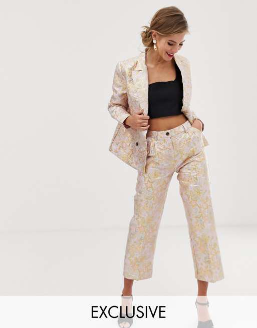 Dusty Daze - Combi-set van jacquard blazer en broek met rechte pijpen, 3 van 3