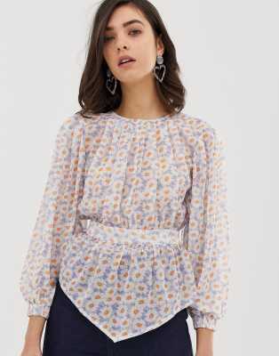 Dusty Daze long sleeved top in metallic daisy-Blue