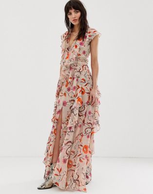 floral maxi dress with ruffles