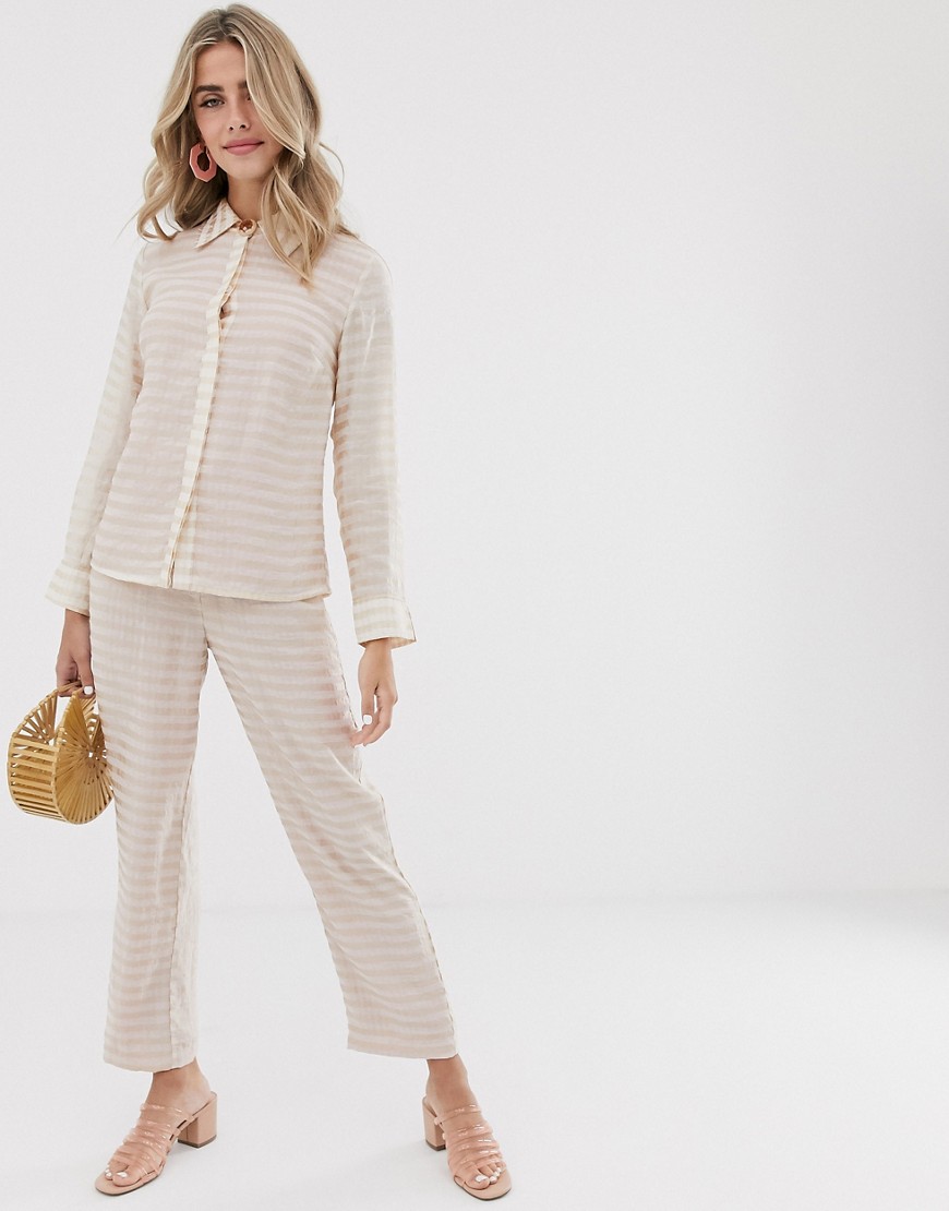 Dusty Daze slim trousers with resin flower button in tonal check co-ord-Cream