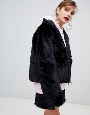 фото Дутая куртка со вставками из искусственного меха story of lola-черный