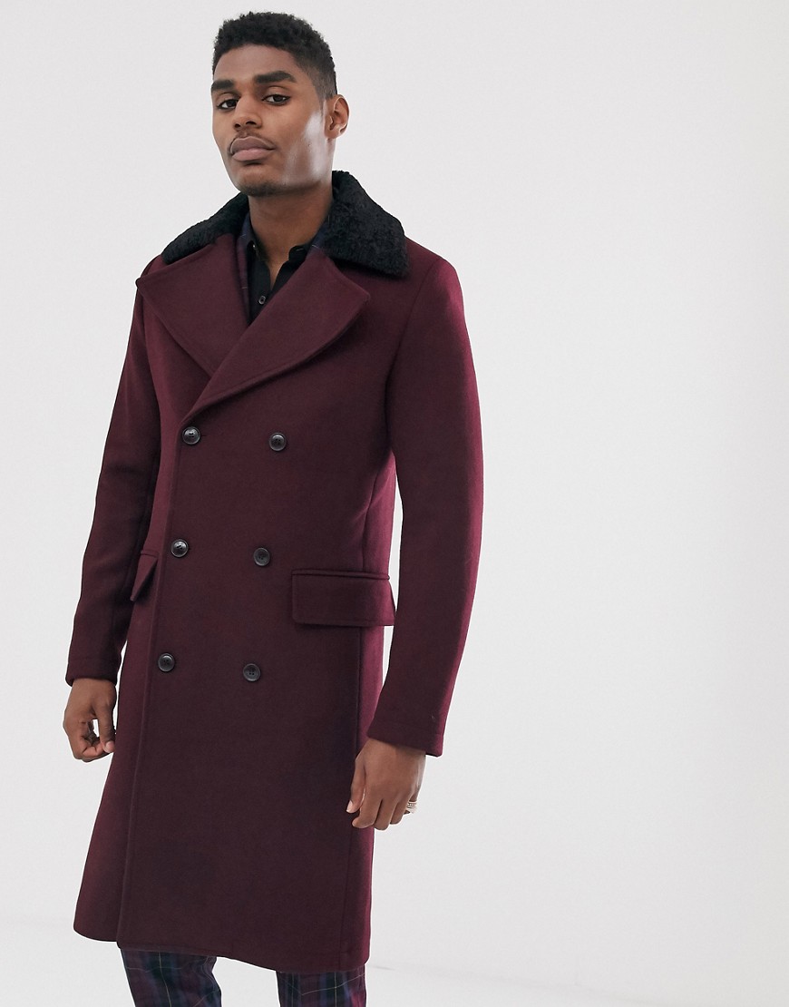 фото Двубортное oversize-пальто премиум с добавлением шерсти и воротником из искусственного меха devils advocate-фиолетовый