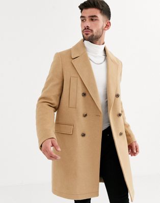 фото Двубортное пальто с добавлением шерсти asos design-коричневый