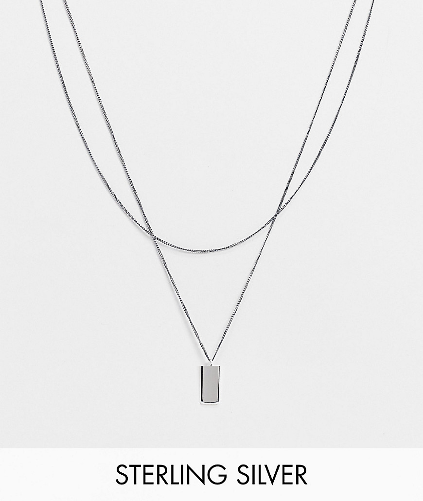 фото Двухрядное тонкое ожерелье 1 мм из стерлингового серебра с прямоугольной подвеской asos design-серебристый