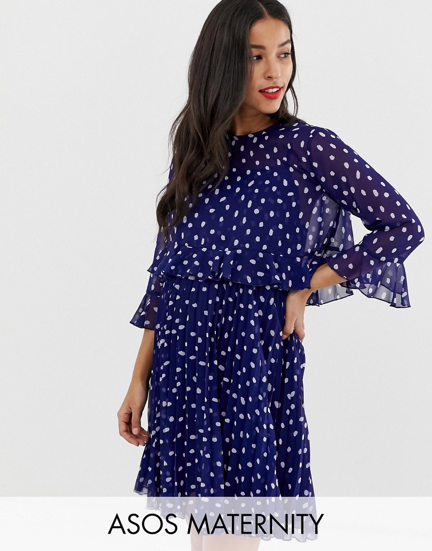 фото Двухслойное плиссированное платье мини в горошек asos design maternity-мульти asos maternity
