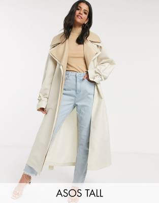 фото Двухслойный oversized-тренч светло-бежевого цвета asos design tall-бежевый asos tall