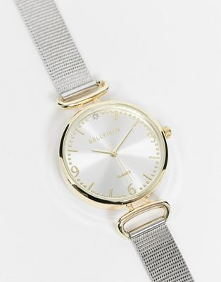 фото Двухцветные часы в серебристом и золотистом тонах с браслетом из металлической сетки bellfield-серебристый