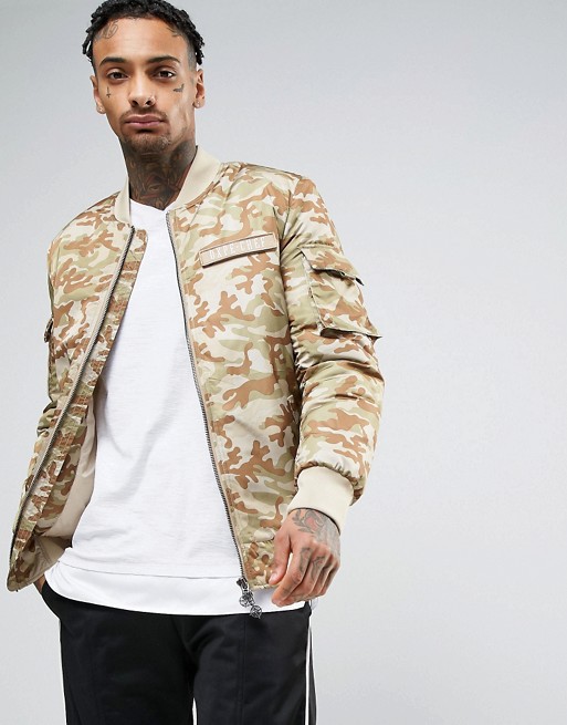 Dxpe Chef | Dxpe Chef Bomber Jacket In Camo With Military Patches